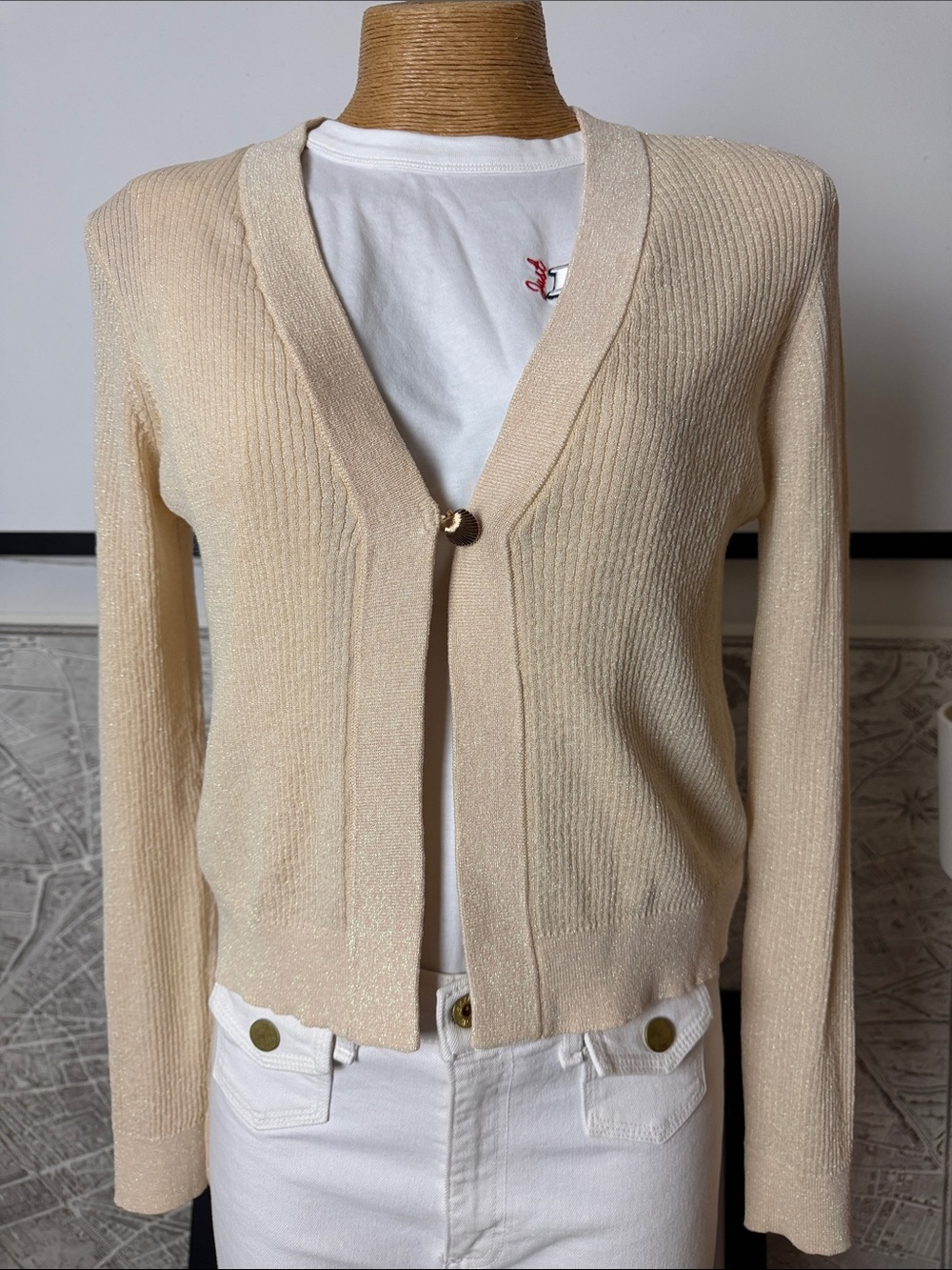 MAJORELLE metallic cream sweater Size XS